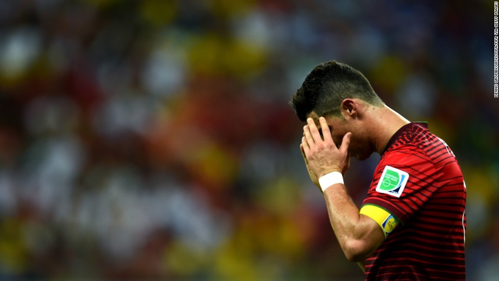 Cristiano Ronaldo of Portugal reacts after a play. He failed to score on several good opportunities but made a big pass that led to a Portugal goal.