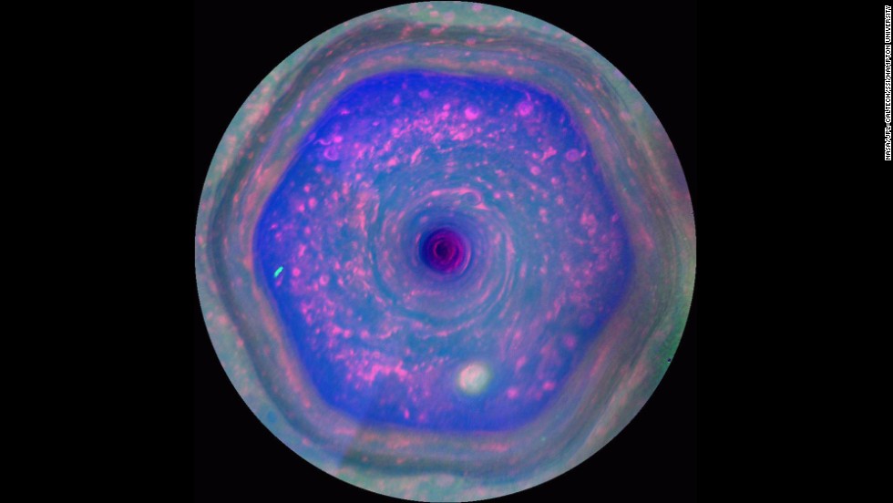 10. First complete view of the north polar hexagon and discovery of giant hurricanes at both of Saturn&#39;s poles. Saturn&#39;s polar regions have surprised scientists with the presence of a long-lived hexagonal-shaped jet stream in the north and hurricane-like storms at both poles. The driving forces of each remain a mystery.