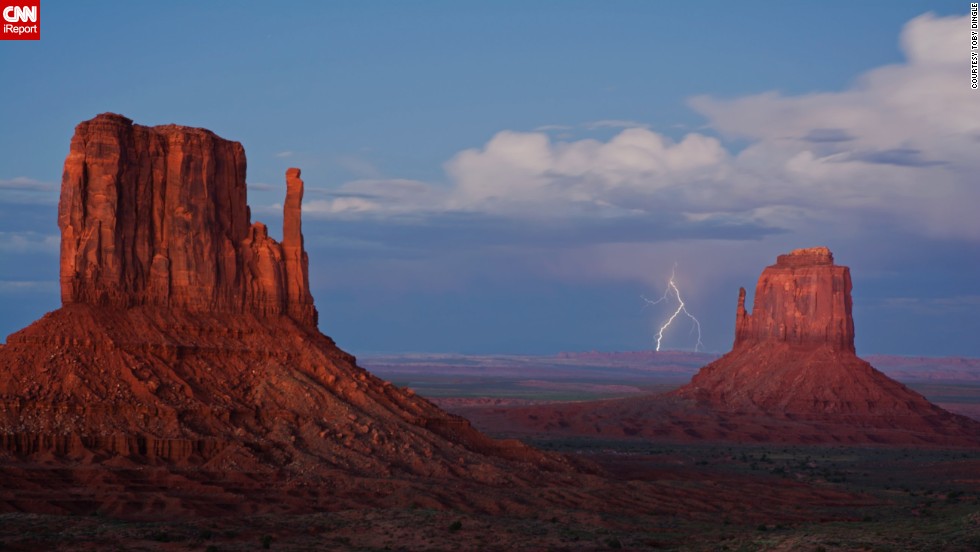 Monument Valley on the Arizona-Utah border is known for its sandstone formations and vast desert views.&lt;a href=&quot;http://ireport.cnn.com/docs/DOC-1145480&quot;&gt; Toby Dingle&lt;/a&gt; captured this lightning strike in September 2013. Click to see some amazing lightning photos from the past few years.