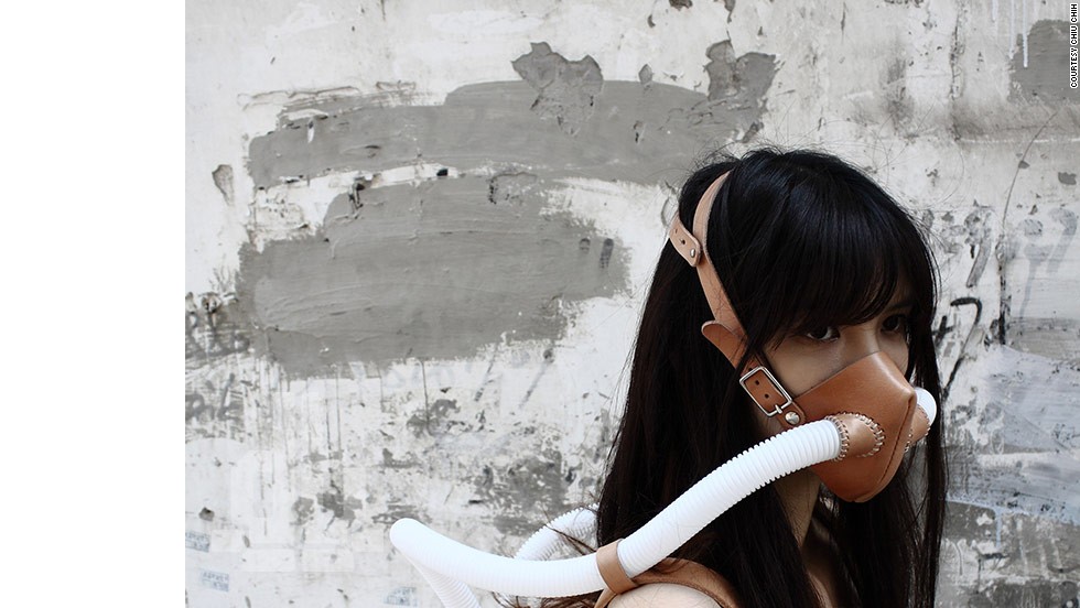 Artists have come up with their own take on the problem. Chiu Chih has designed a a bold, abstract take on an oxygen tank -- a potted plant inside a clear backpack hooked up to two tubes to funnel fresh air into a face mask.