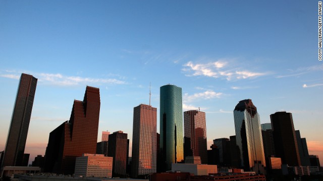 HOUSTON, TX - MARCH 26: A view of the Houston skyline at dusk on March 26, 2013 in Houston, Texas. (Photo by Scott Halleran/Getty Images)