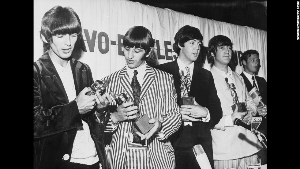 In 1966 The Beatles, pictured here with their manager Brian Epstein (right), received the Golden Otto award for being &#39;the best Beat group in the World&#39;, though judging by Ringo&#39;s striped suit and patterned tie, not necessarily the best dressed.