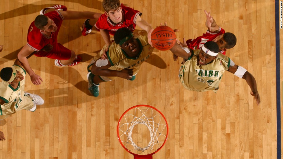 James, right, plays for St.Vincent-St.Mary in 2003. He would go straight from high school to the NBA, becoming the No. 1 overall pick in the 2003 NBA Draft.