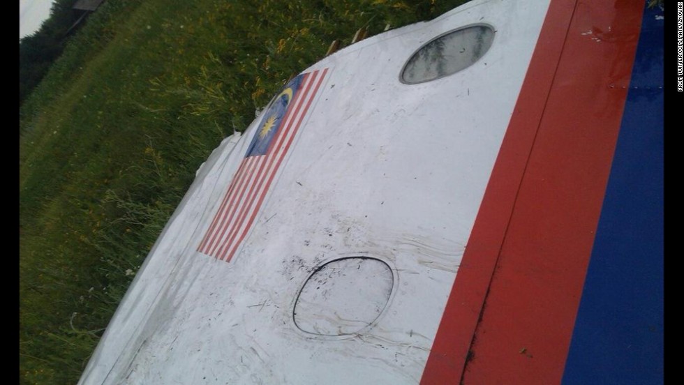 A piece of wreckage believed to be from Malaysia Airlines Flight 17. This image was posted to &lt;a href=&quot;https://twitter.com/MatevzNovak&quot; target=&quot;_blank&quot;&gt;Twitter&lt;/a&gt;.