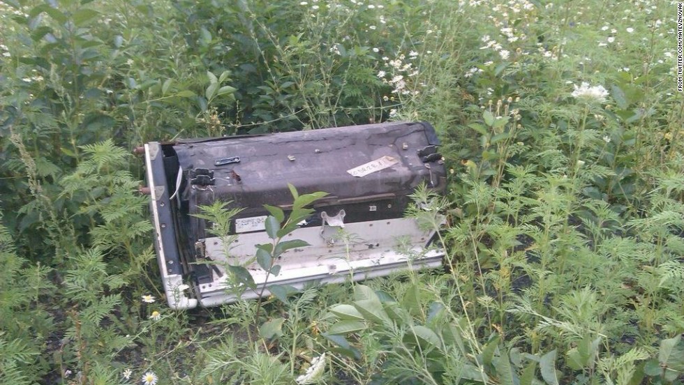 A piece of wreckage believed to be from MH17. This image was posted to &lt;a href=&quot;https://twitter.com/MatevzNovak&quot; target=&quot;_blank&quot;&gt;Twitter&lt;/a&gt;.
