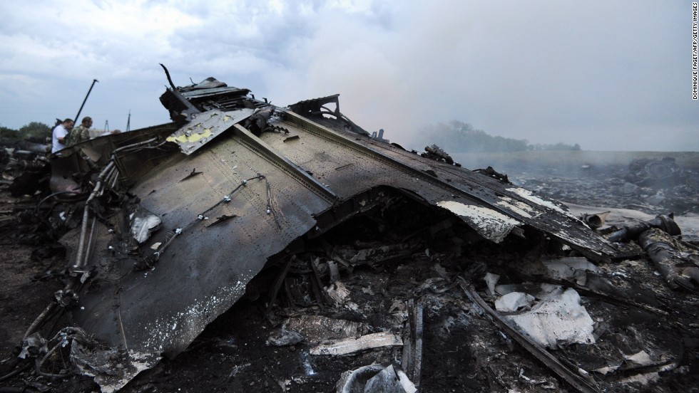 Wreckage from the plane is seen on July 17, 2014.