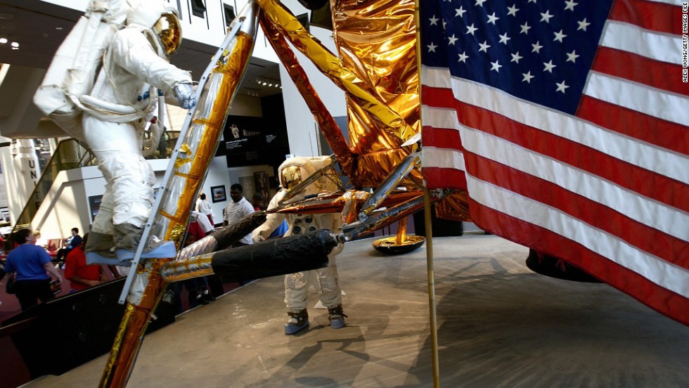 An American flag is part of the display at the Smithsonian&#39;s National Air and Space Museum.