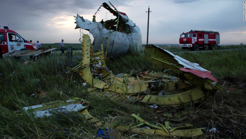 Fire engines arrive at the crash site.