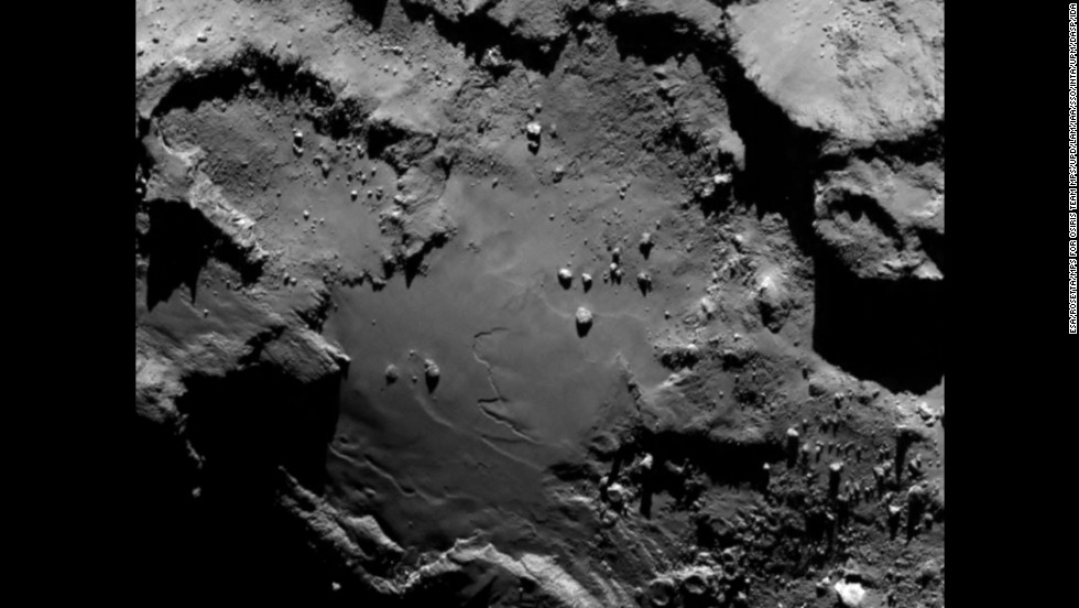 The spacecraft sent this image as it approached the comet on August 6, 2014. From a distance of nearly 81 miles (130 kilometers), it reveals detail of the smooth region on the comet&#39;s &quot;body&quot; section. 