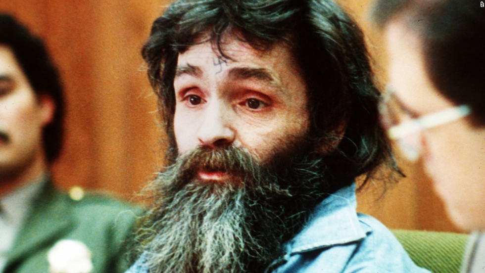 Manson is seen in court during a parole hearing in 1986.  He was denied for the sixth time. 