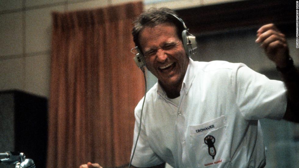 Williams enjoys music through a headset in a scene from the film &quot;Good Morning, Vietnam&quot; in 1987.