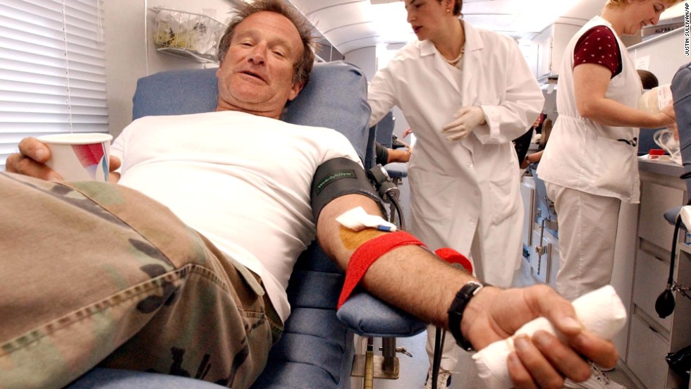 Williams donates blood at the Irwin Memorial Blood Center in San Francisco on September 11, 2001. 