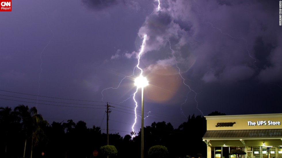 It&#39;s only an optical illusion, but lightning appears to be striking a lamppost in this June photo from &lt;a href=&quot;http://ireport.cnn.com/docs/DOC-1141887&quot;&gt;Billy Ocker&lt;/a&gt;. &quot;The storm was wicked strong,&quot; he remembered.