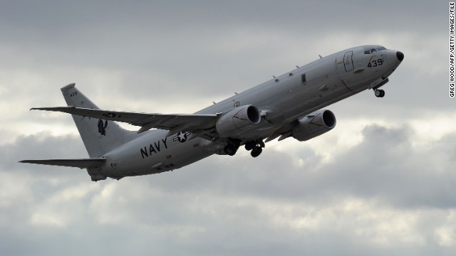 A US Navy P-8 Poseidon   (Photo credit should read GREG WOOD/AFP/Getty Images)