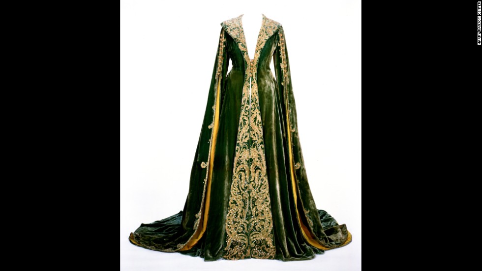 A green velvet dressing gown -- known informally as the &quot;no more babies&quot; dress -- is the third of the original costumes on display at the Ransom Center. The center raised $30,000 in 2010 to help support conservation work on the dresses. Designer Walter Plunkett was the go-to guy in Hollywood for historical costumes, Morena says, noting his ability to mesh period accuracy of the 1860s and 1870s with the fashion sensibilities of the 1930s.