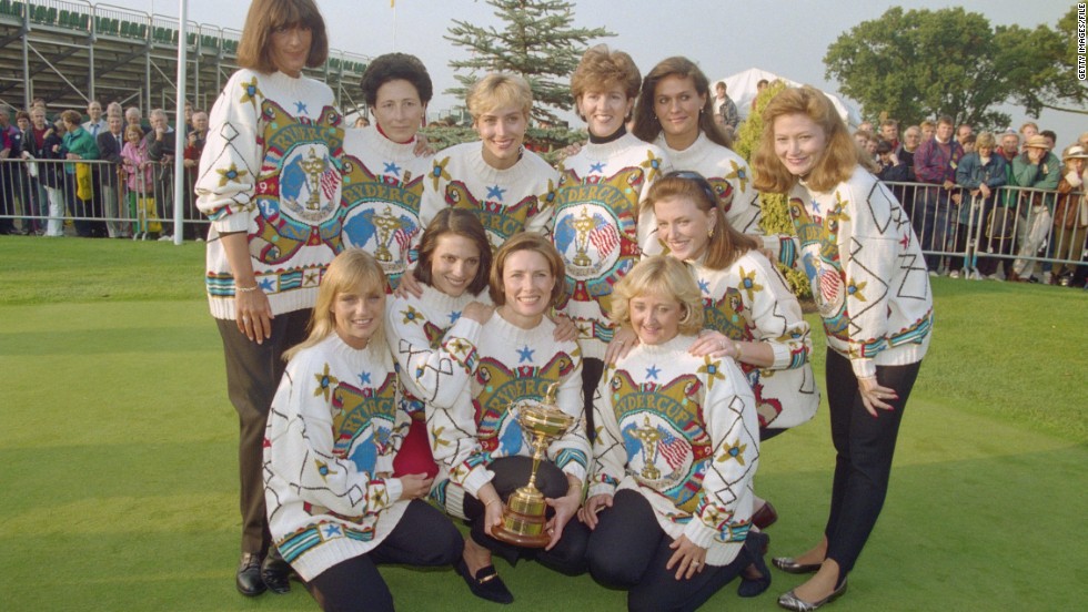 By the 1980s the wives and girlfriends of the players had begun to coordinate their attire, the European WAGs sporting snazzy jumpers during the 1993 contest at the Belfry in England.