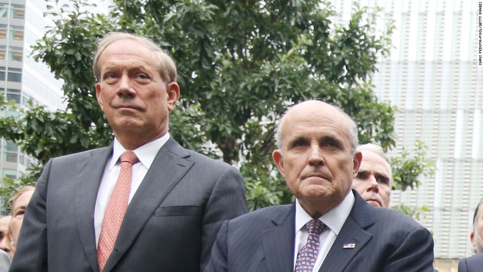 Former New York Gov. George Pataki, left, and former New York City Mayor Rudy Guiliani were among those in attendance at the World Trade Center.