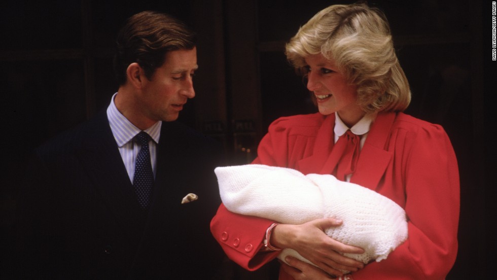 Prince Charles and Princess Diana leave a London hospital with newborn baby Harry on September 16, 1984. It was their second son.