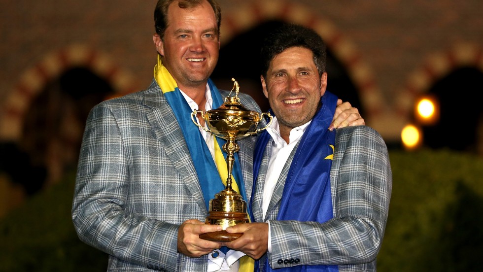 Hanson took part in arguably the most dramatic day in Ryder Cup history in 2012, when Europe overturned a 10-6 deficit to retain the trophy for captain Jose Maria Olazabal (pictured.)