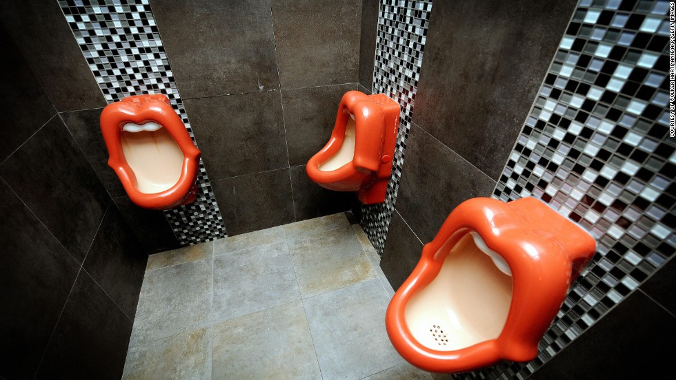 Urinals in the toilets at the &#39;Rosenmeer&#39; restaurant in the western German city of Moenchengladbach are pictured. The urinals in the shape of a mouth, created by Dutch designer Meike van Schijndel, were criticized for being offensive to women. 