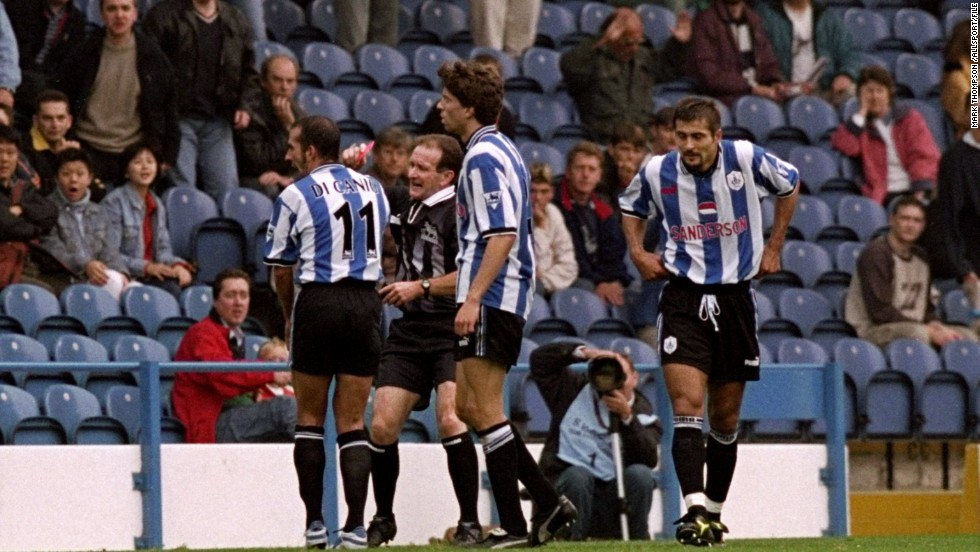 &lt;strong&gt;September 1998:&lt;/strong&gt; Paolo Di Canio, left, was sent off for violent conduct in an English Premier League game against Arsenal. Di Canio didn&#39;t think much of the decision and pushed referee Paul Alcock, who stumbled backwards for several paces before finally falling over. The Italian was banned for 11 matches and fined £10,000 ($16,000).