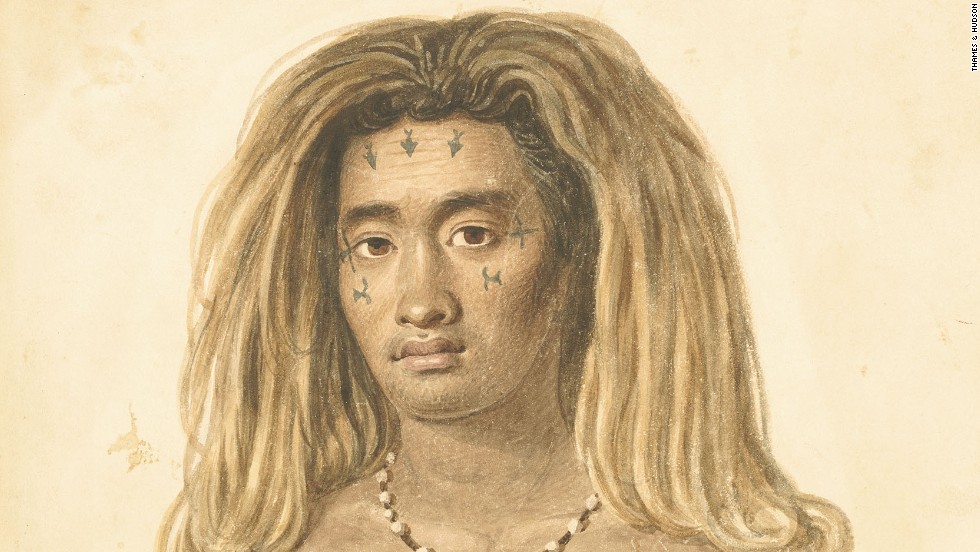 This native of the Pacific island of Tikopia has rectangular chest tattoos thought to have been inspired by flags of passing sailing ships, which were considered symbols of power by indigenous peoples. It dates to 1827.