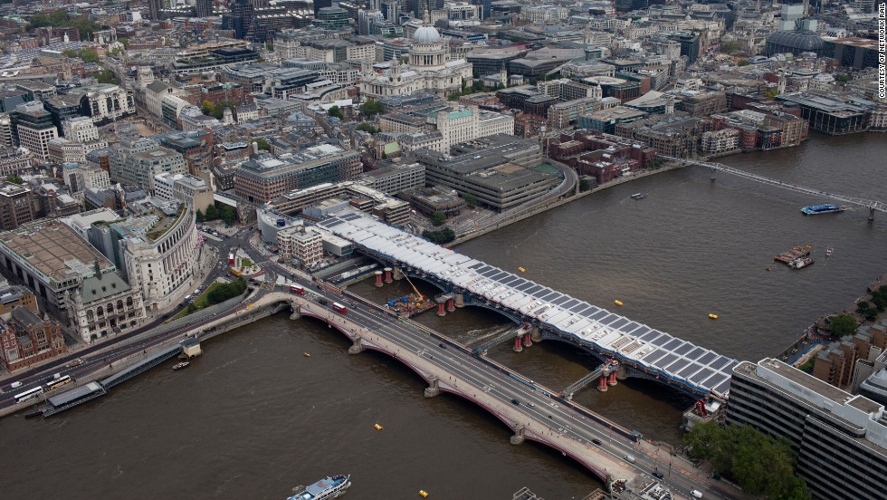 The world&#39;s largest solar-powered bridge is located on the river Thames in the City of London.