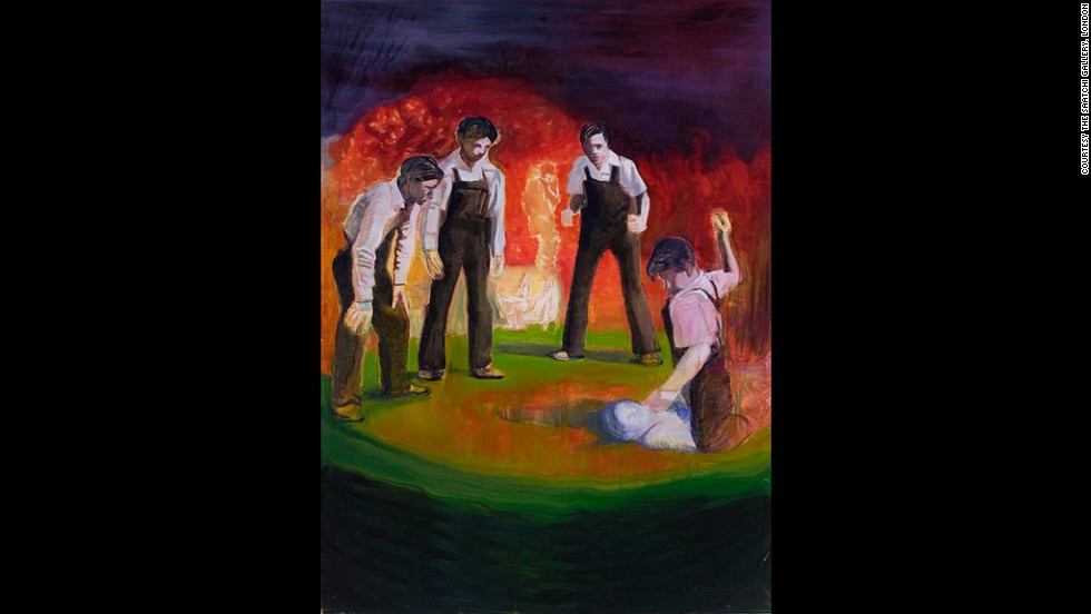 This painting, &quot;Kids Fighting Friend,&quot; was created by Pavlo Kerestey in 2007. It depicts the sort of internecine violence that was to erupt in the country seven years later.