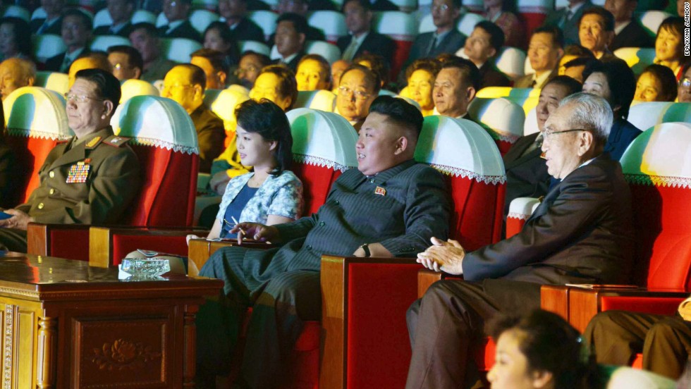 A picture released by the KCNA shows Kim and his wife watching a performance by the Moranbong Band on Wednesday, September 3, in Pyongyang.