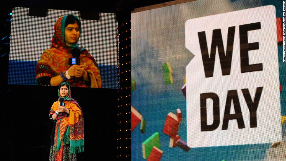 Malala speaks at a youth empowerment event at London&#39;s Wembley Arena in March.