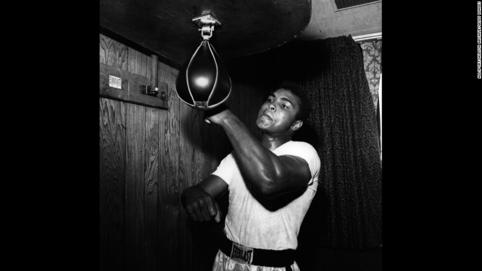 Ali prepares to defend his heavyweight title in 1965.