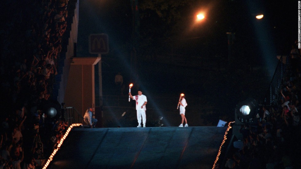 Ali lights the Olympic torch at the 1996 Summer Olympics in Atlanta.