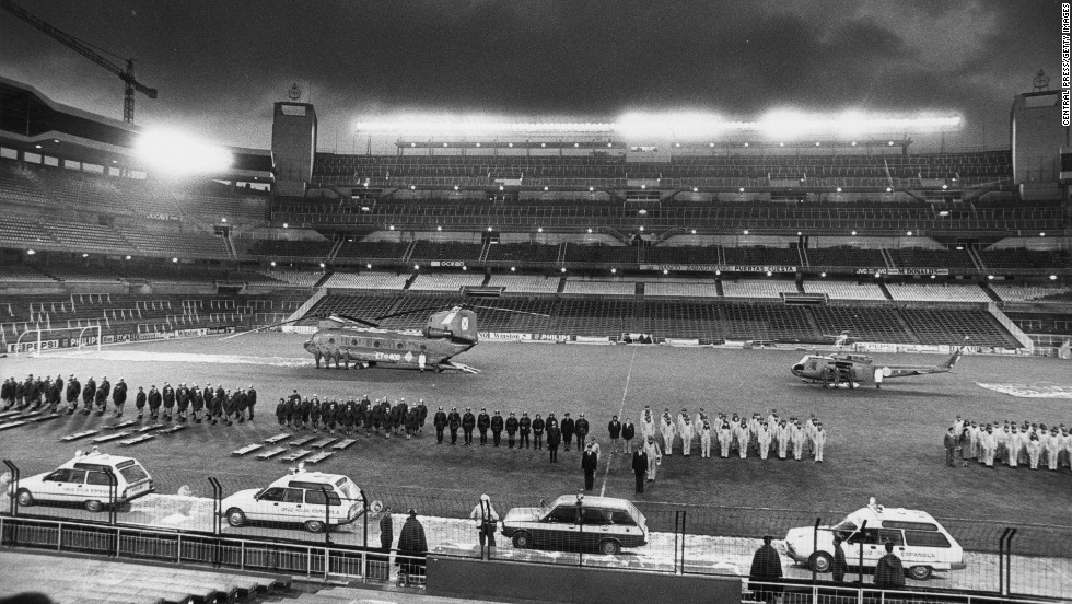 Formidable security was in place ahead of the 1982 World Cup final at the Santiago Bernabeu Stadium. 