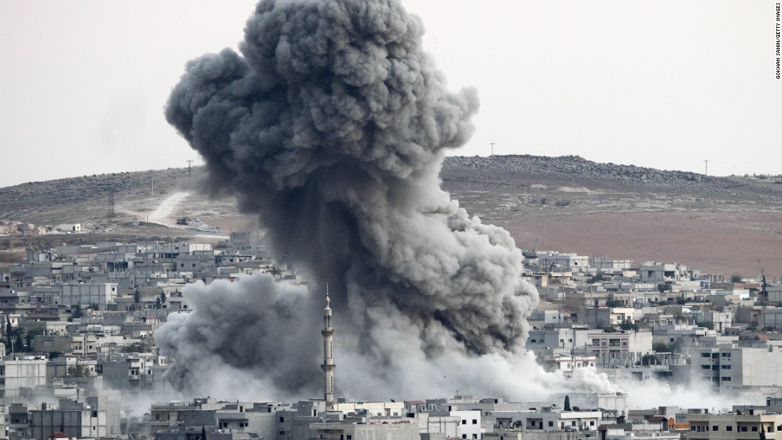 Heavy smoke rises in Kobani following an airstrike by the U.S.-led coalition on October 18.