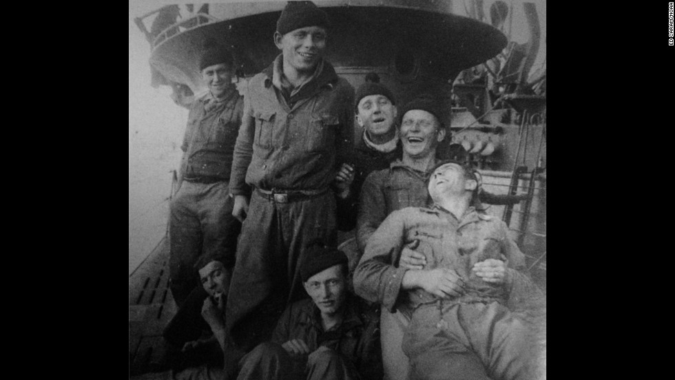 German soldiers pose for a photo aboard the sub. All of the U-boat&#39;s 45 crew were lost when it was sunk July 14, 1942, during the Battle of the Atlantic.
