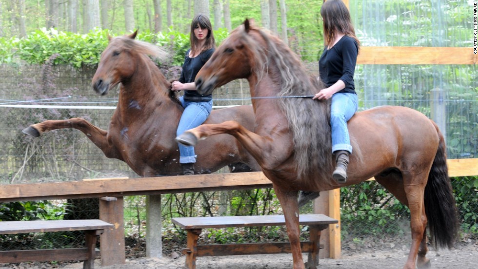 Faivre trains her trusty stallion Gotan. The 32-year-old says it takes about two years to train a horse in a particular skill. Here, Gotan can be seen perfecting a Spanish Walk.   