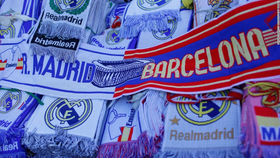 A sea of El Clasico scarves on sale outside the Bernabeu Stadium before Saturday&#39;s match. 