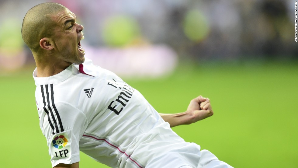 Pepe celebrates after giving Real Madrid the lead at the start of the second half. The defender&#39;s header was his first goal against Barcelona.  
