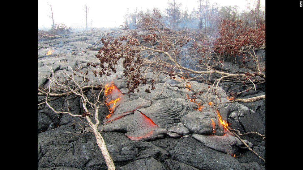 A closer view of surface activity on September 15. &quot;A lot of smoke (is) coming off the front, a lot of cracking noises, methane explosions are going on,&quot; said Tim Orr of the U.S. Geological Survey (USGS). &quot;So, it&#39;s a noisy situation out there just from all the burning vegetation.&quot;