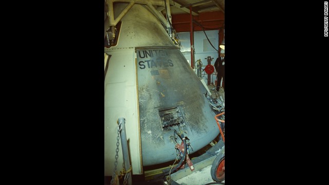 1967:  The wreckage of the practice module for the aborted Apollo 1 mission at Cape Kennedy, Florida. Astronauts Virgil Grissom, Edward White and Roger Chaffee were killed when a fire swept through the oxygenated Command Module during a pre-flight test on 27th January, 1967.  (Photo by )