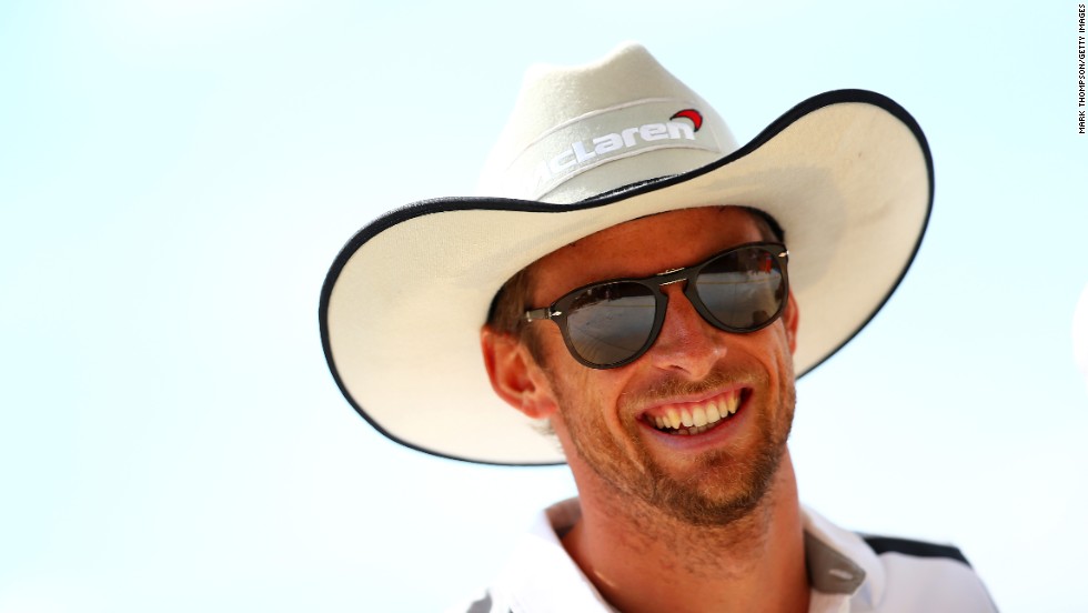 Earlier in the day, Jenson Button of McLaren arrived with his own headwear for the occasion.