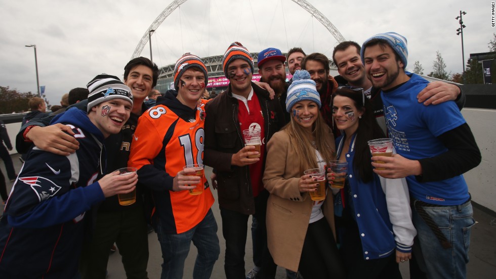 NFL fans gather outside London&#39;s Wembley Stadium for the International Series game between Detroit Lions and Atlanta Falcons in October 2014.