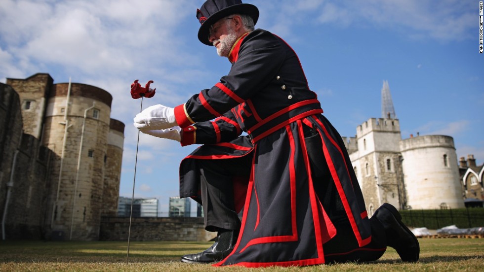The first was &quot;planted&quot; in the moat of the Tower of London by Crawford Butler, the longest serving Yeoman Warder at the Tower, on July 17, 2014. 