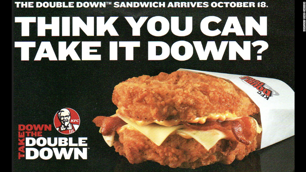 Craving a hamburger, fried chicken and bacon all at once? KFC&#39;s Zinger Double Down&lt;strong&gt; &lt;/strong&gt;has you covered. The hamburger topped with bacon, barbecue sauce and &quot;pepper dressing&quot; sandwiched between two pieces of crispy fried chicken, um, doubles down on the fast-food chain&#39;s success with the original 2010 Double Down, pictured, a sandwich of bacon, cheese and the Colonel&#39;s sauce between two chicken fillets.  