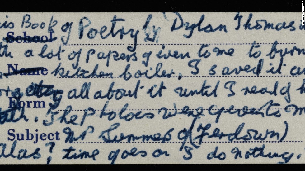 A label attached to the workbook explains that it was given to Louie King, housemaid to Thomas&#39;s mother-in-law, with the instruction to burn it after the poet left it behind on a visit in the 1930s. King writes that she &quot;saved it and forgot all about it until I read of his death&quot; in 1953.