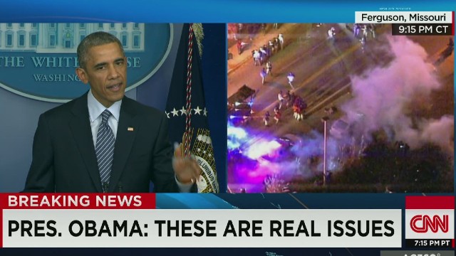 Obama speaks as smoke fills the streets