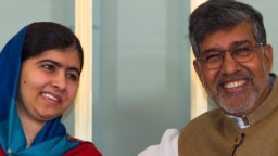 Malala Yousafzai and Kailash Satyarthi attends the Nobel Peace Prize press conference at the Norwegian Nobel Institute on December 9, 2014 in Oslo, Norway. 