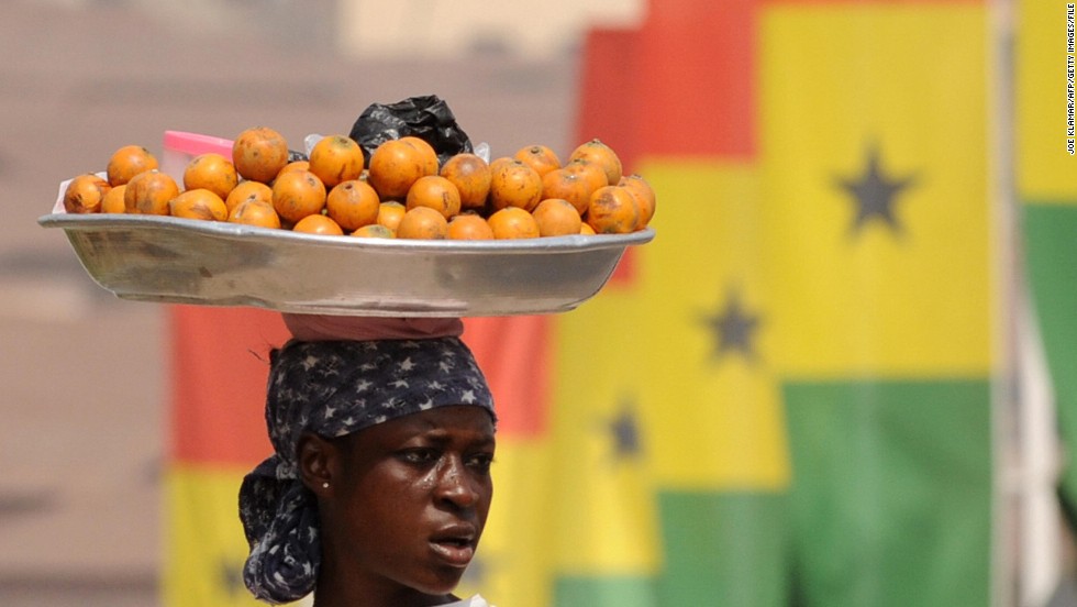 A street vendor in the Ghanaian capital of Accra sells her fruit. Over 53% of Ghana&#39;s total workforce was employed in agriculture in 2013, according to the FAO.