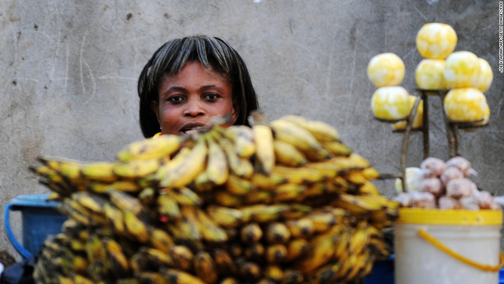 A fruit seller in Ghana sells bananas. West African countries produce nearly all Africa&#39;s banana exports and the region accounts for around 4% of the world banana trade.