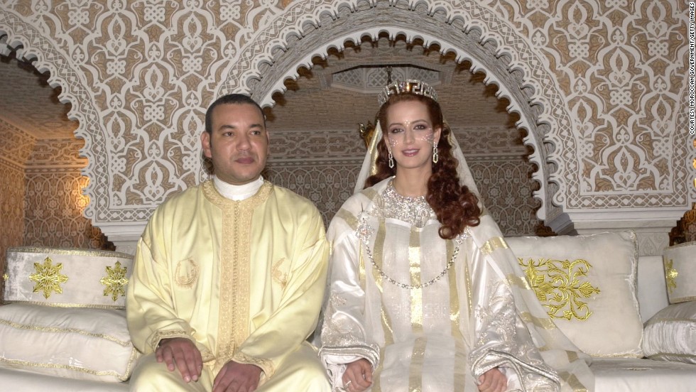 King Mohammed VI of Morocco sits with his wife, Princess Lalla Salma, at the royal palace on July 13, 2002, in Rabat, Morocco. 